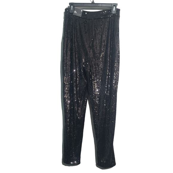 Express High-Waisted Sequin Ankle Pants Medium Black NWT 28" Inseam Lined - Picture 3 of 6